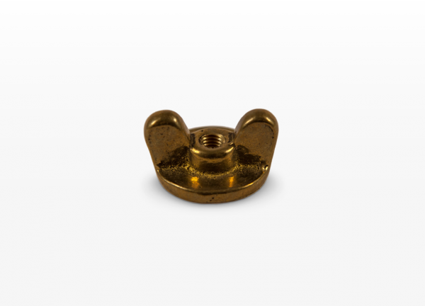 Photo of a plate wing nut made of brass, cast